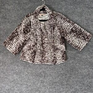 Womens M Faux Fur Cropped Jacket Y2K Glam Maximalist Coquette‎ Holiday Party